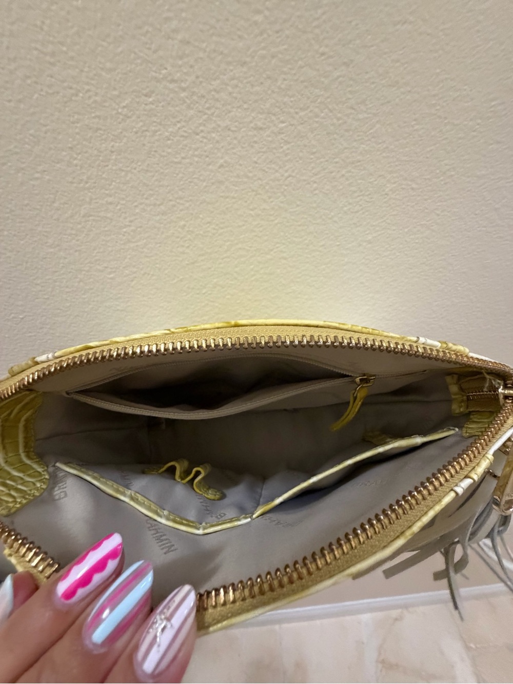 Brahmin Yellow and White Croc-Embossed Crossbody with Tassel - Picture 3 of 10